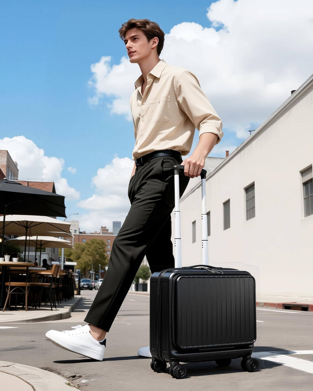 Leke Carry On Luggage 22x14x9 Airline Approved, 20 Inch Hard Shell Suitcase with TSA Lock, Front Pocket & Spinner Wheels for Business Travel, Black