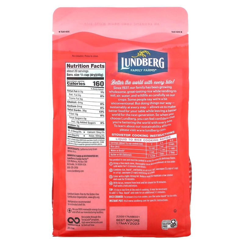Lundberg, California White Basmati Gourmet Rice, 32 oz Pack of 3