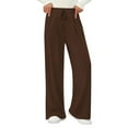 thumbnail image 5 of Women's Elastic High Waist Knit Wide Leg Pants, Casual Trousers with Pockets, Comfort Lounge Pants for Home, Travel and Daily Errands,Brown,M, 5 of 6