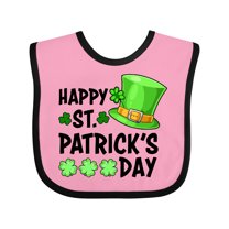 Inktastic Happy St. Patrick's Day Green Hat and Clovers Boys or Girls Baby Bib