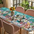 thumbnail image 3 of Spring Flowers Table Cloths for 8 Foot Rectangle Tables, Farmhouse Watercolor Teal Wood Grain Patio Waterproof Elastic Fitted Tablecloths, Washable Rectangular Table Cover for Camping, 3 of 8