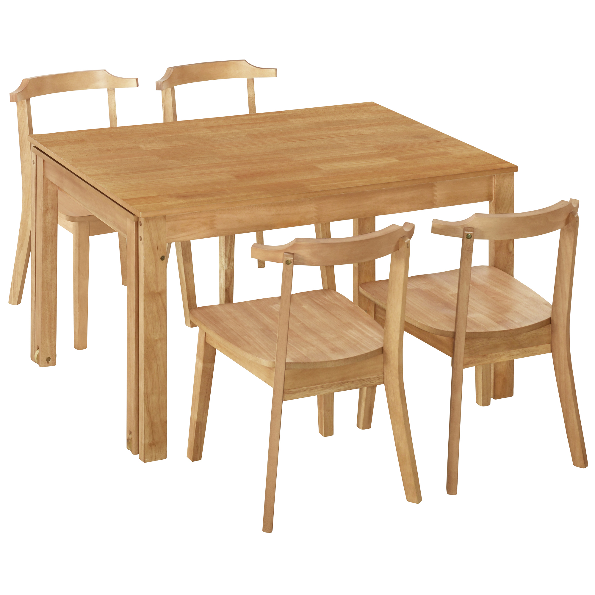 EUROCO 65" 5PCS Solid Wood Extendable Dining Table Set with Wheels,Dining Room Table Set with 17.7" Pull-out Side Table and 4 Dining Chairs for Small Places, Natural