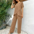 thumbnail image 3 of gbyLJF Women's Summer Outfits 2 Piece Matching Casual Sets Short Sleeve T-shirts with Irregular Hem and Wide Leg Pant Set, 3 of 9