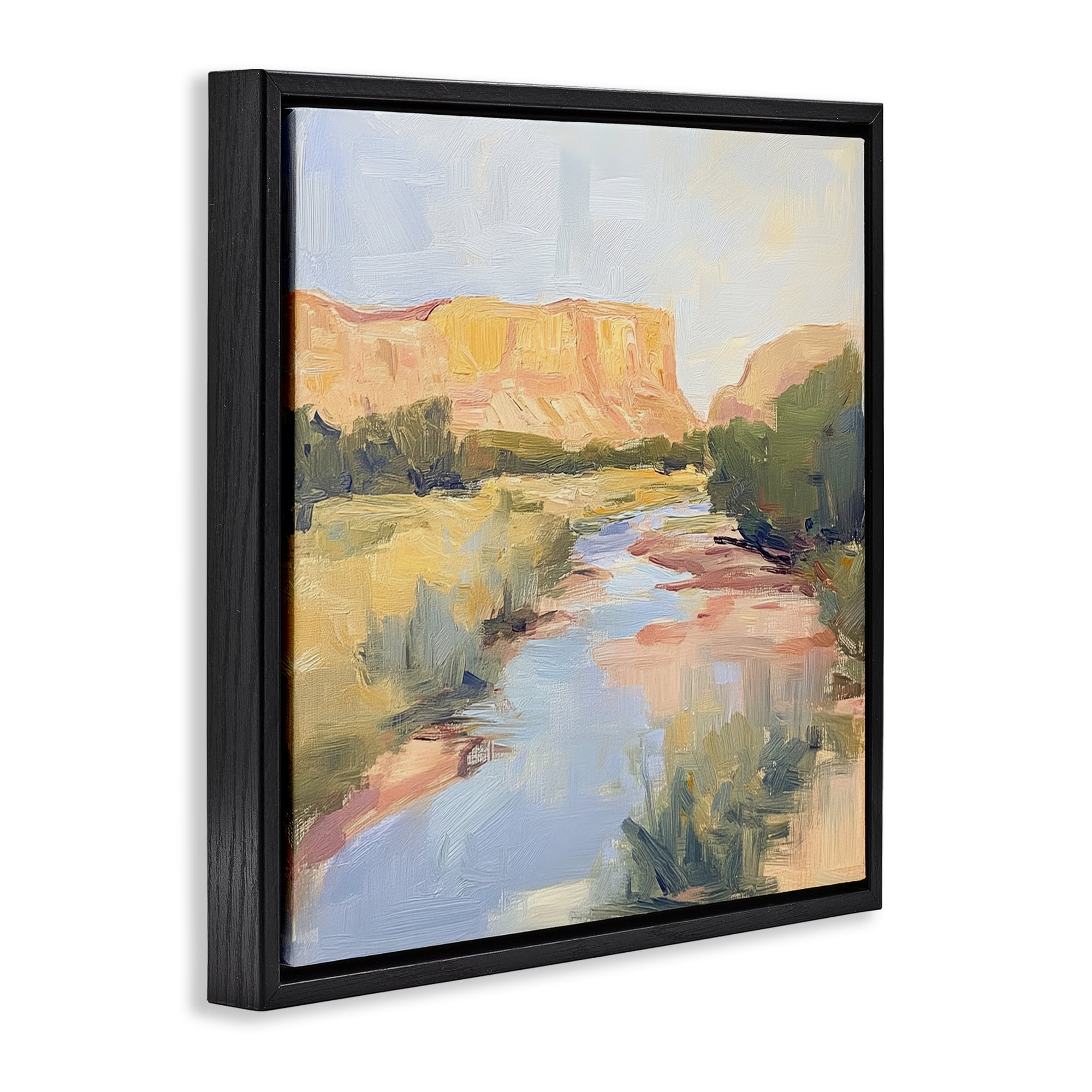 Stupell Industries Painted Plateau River Reflection Black Framed Floater Canvas Wall Art, design by Petal Prints Design