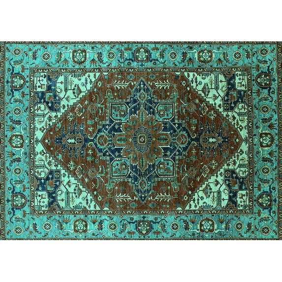 Ahgly Company Indoor Rectangle Oriental Turquoise Blue Industrial Area Rugs, 2' x 4'