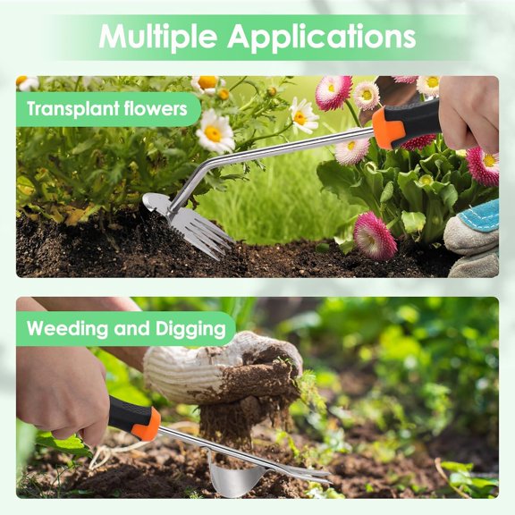 3 Pack Weed Puller with Rubber Handle, Crack Weeder Crevice Weeding Tool, Stainless Steel L-Shaped Hand Weeder Tool, Portable Manual Weed Puller Tool for Garden Patio Lawn Planting & Weeding
