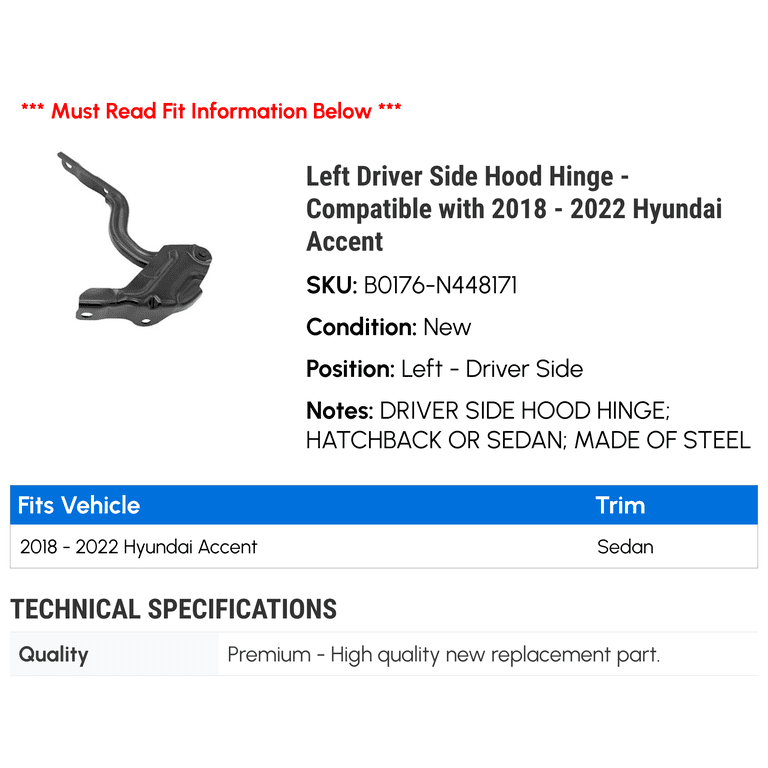 Replacement VS-ID0067AA0210R00 - Driver and Passenger Side Hood Hinge Set (Standard Line Replacement VS-ID0067AA0210R00 - Driver and Passenger Side Hood Hinge Set (Standard Line