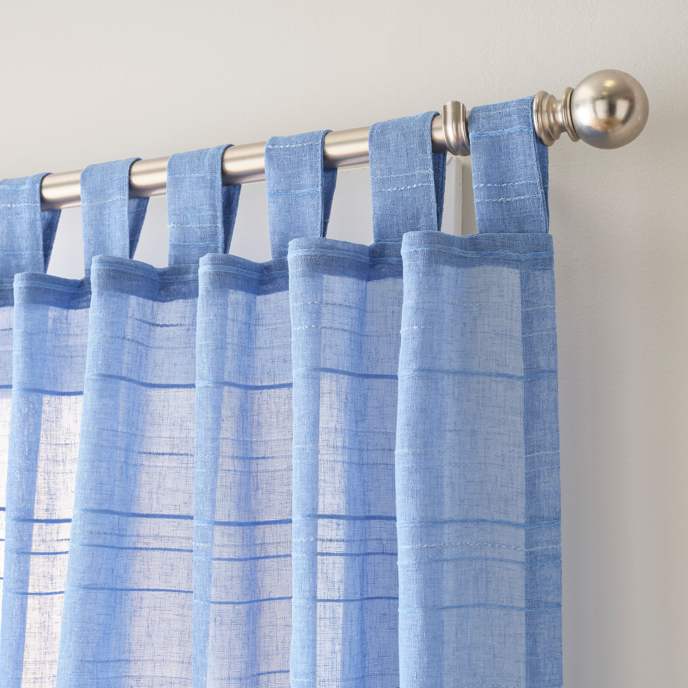 Mainstays Woven Stripe Sheer Tab Top Curtain, Single Panel, Blue, 50" W x 84" L