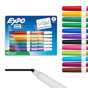 EXPO Dry Erase Markers, Fine Tip, Assorted Colors, 12-Pack