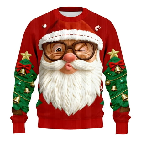 Ugly Christmas Sweater Women Men Funny Santa Claus Knitted Christmas Sweatshirts for Couples 3D Graphic Xmas Pullover,Red,5XL