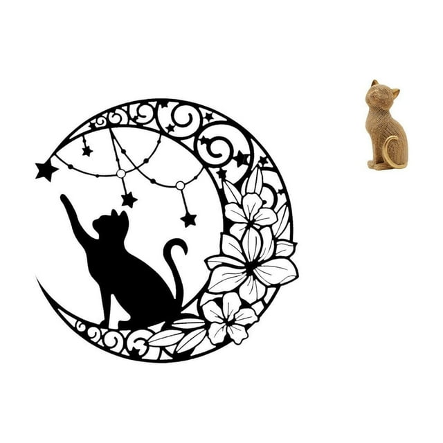 Escultura De Resina De Metal De Gato Negro Iluminado Por La Luna Para Decoración De Pared Y Escritorio, Regalo Para Amantes De Los Gatos, Estantería De Entrada, Adorno Artístico Para Sala De