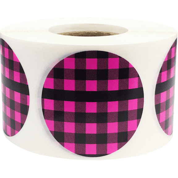 Pink Buffalo Plaid Color Coding Labels Round Circle Dots 1.5 Inch 500 Total Adhesive Stickers