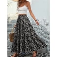 thumbnail image 5 of Women's Floral Boho Pleated Maxi Skirts Elastic High Waist Flowy Skirt for Beach Summer Black S, 5 of 7