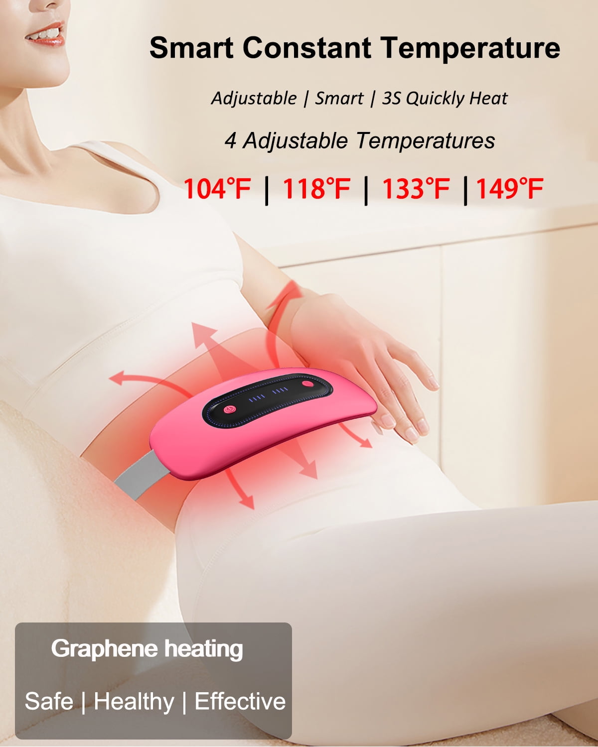 Electric Heating Pad,Portable Cordless Menstrual Heating Pad with 4 Heat Levels and 4 Massage Modes, Fast Large Heating Belly Wrap Belt(Rose Red)