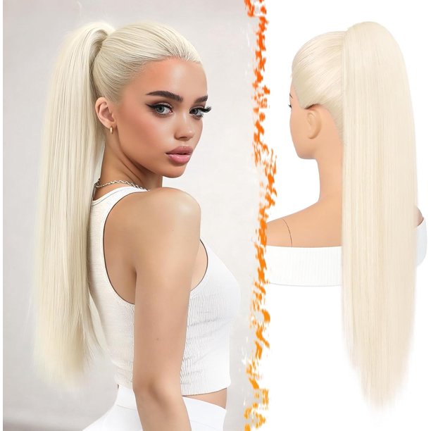 Yanonmyfd Black Straight Drawstring Ponytail Extension - 28 Inch Long Straight Drawstring Ponytail Extension Natural Looking Fluffy Soft Synthetic Cheer Posh Pony Tails Hairpieces Daily Party