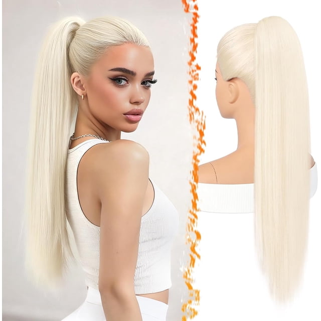 Yanonmyfd Black Straight Drawstring Ponytail Extension - 28 Inch Long Straight Drawstring Ponytail Extension Natural Looking Fluffy Soft Synthetic Cheer Posh Pony Tails Hairpieces Daily Party