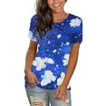 thumbnail image 4 of Charella Summer Tops for Women Flower Graphic Tee Crew Neck Short Sleeve Shirts Loose Fit Tee Casual Comfy Clothes (XL, Blue 1), 4 of 6