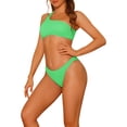 thumbnail image 4 of Conjuntos de Bikini de Una Sola Manga para Mujeres, 2 Piezas, Parte Inferior Triangular Asimétrica, Trajes de Baño Deportivos, Verde Medio, 4 of 5