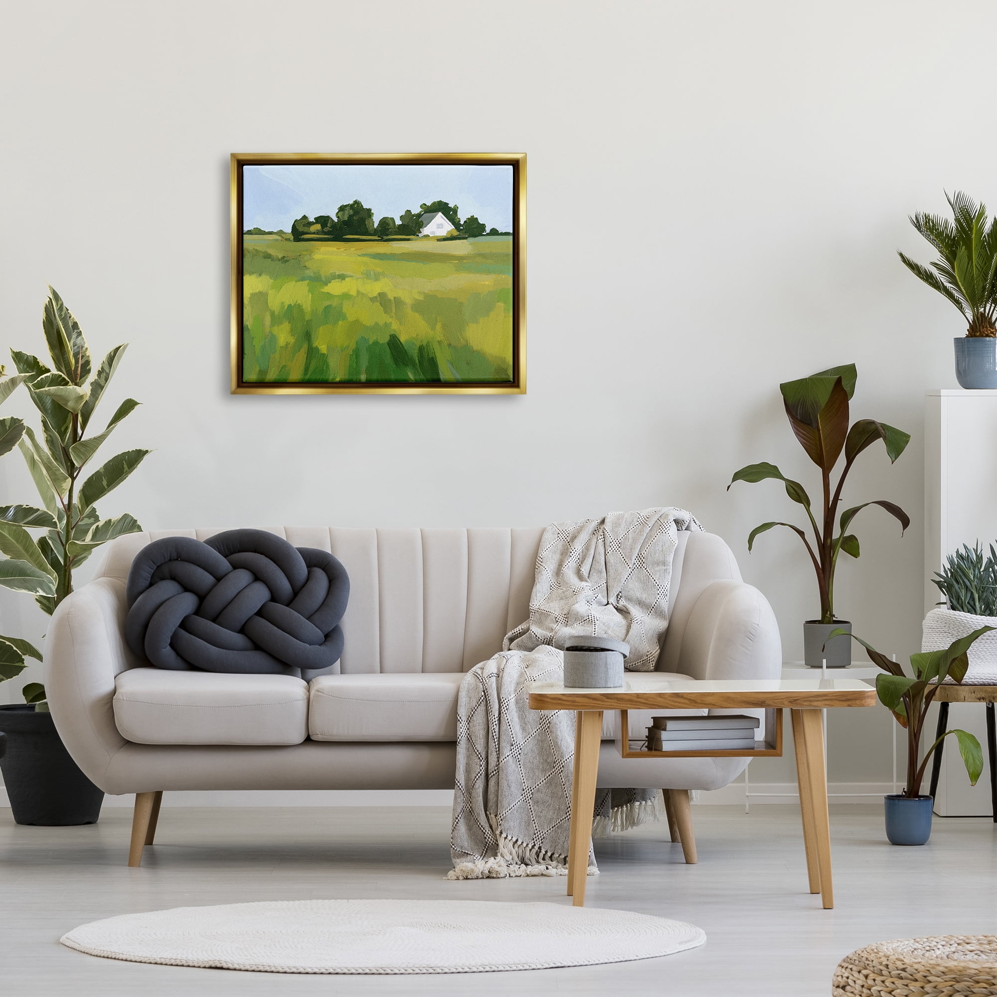 Stupell Countryside Meadow Abstract Painting Landscape Painting Gold Floater Framed Art Print Wall Art