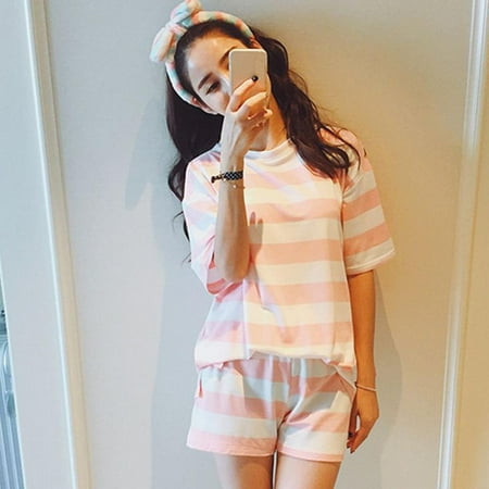 

Milk Silk Short Sleeve Women s Striped Pajamas