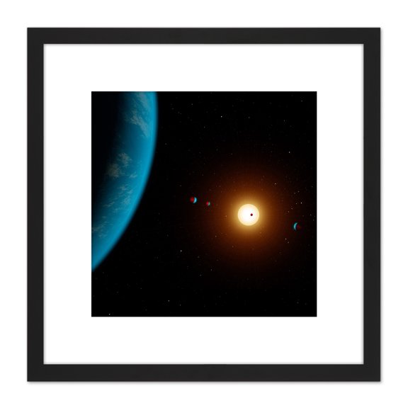 Space NASA K2-138 Planet System Star Illustration 8X8 Inch Square Wooden Framed Wall Art Print Picture with Mount
