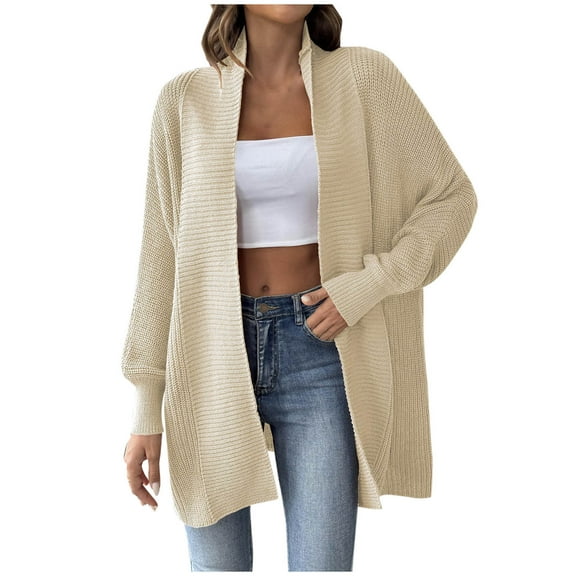 Scyoekwg Coats for Women Long Sleeve Solid Color Sweater Cardigan Coat Loose Fashion Casual Sweater Coats (Beige,Free Size)