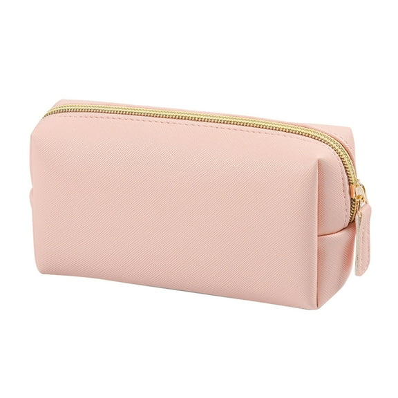 Portable Double Layer Cosmetic Bag - Multifunctional Makeup Organizer for Travel Large Capacity PU Leather Toiletry Pouch for Women and Girls