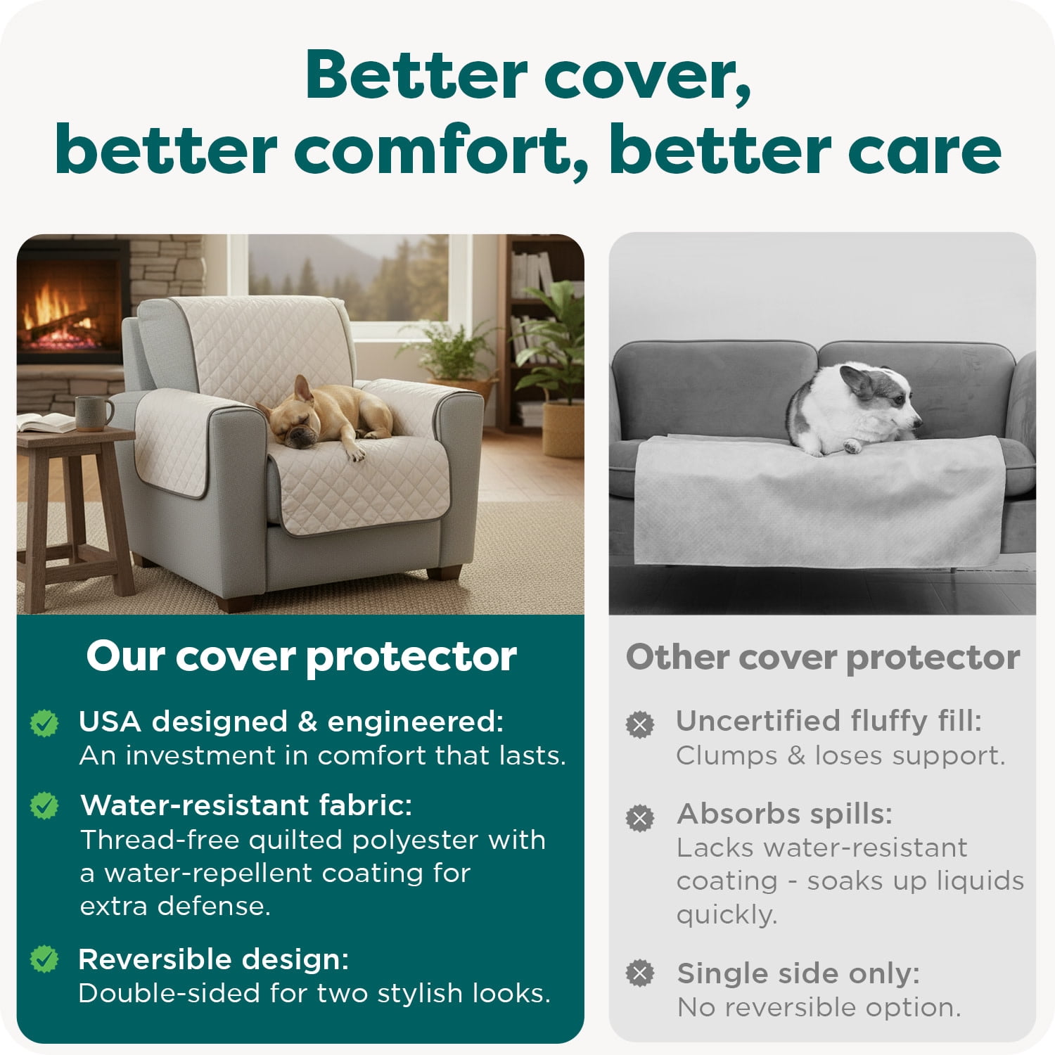 Furhaven Water-Resistant & Reversible Chair Cover Protector for Dogs, Cats, & Children - Two-Tone Pinsonic Quilted Living Room Furniture Cover - Gray/Mist, Chair