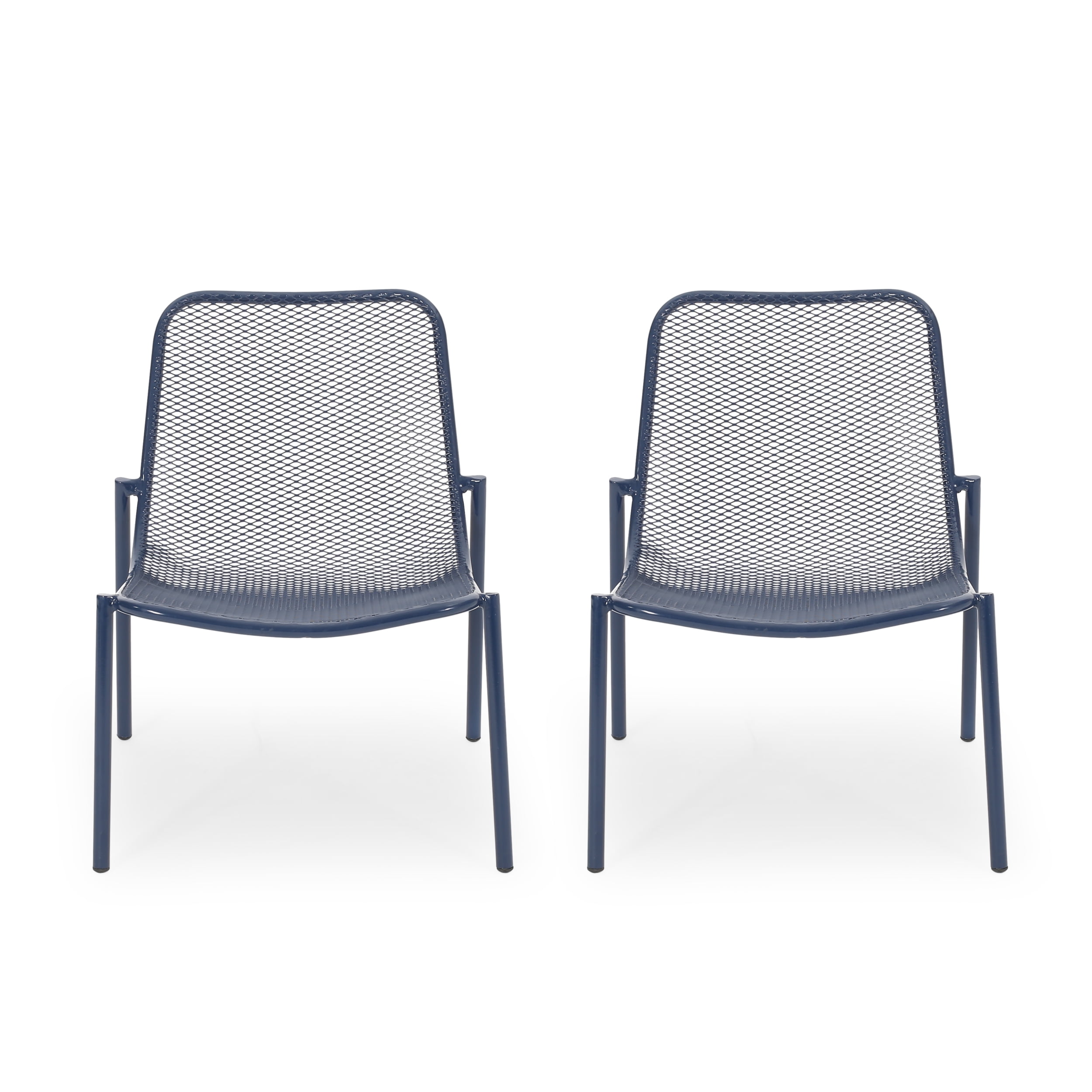 Outdoor Stackable Mesh Chair Set of 2, Portable Leisure Seats for Patio Garden, Navy Blue