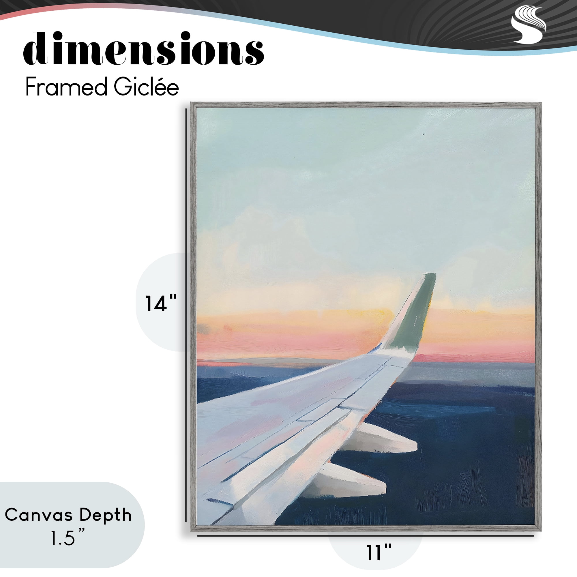 Stupell Industries Airplane Wing Sunset Gray Framed Giclee Art, design by The Prints Vibe