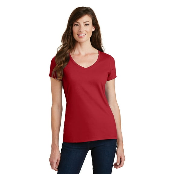 Port & Company LPC450V Ladies Fan Favorite V-Neck Tee, Athletic Heather, L, Womens Clothing, Womens Tops