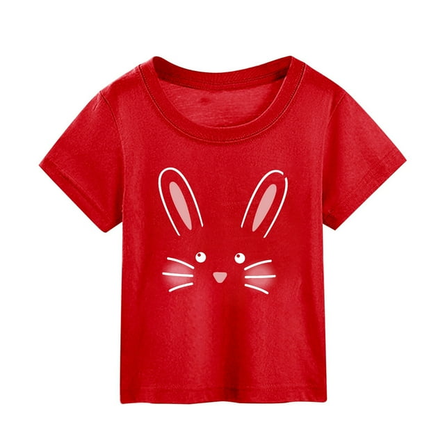 MIASHUI T-Shirt à Manches Courtes pour Tout-Petits, Imprimé Lapin de Pâques, Rouge, 1-2 Ans