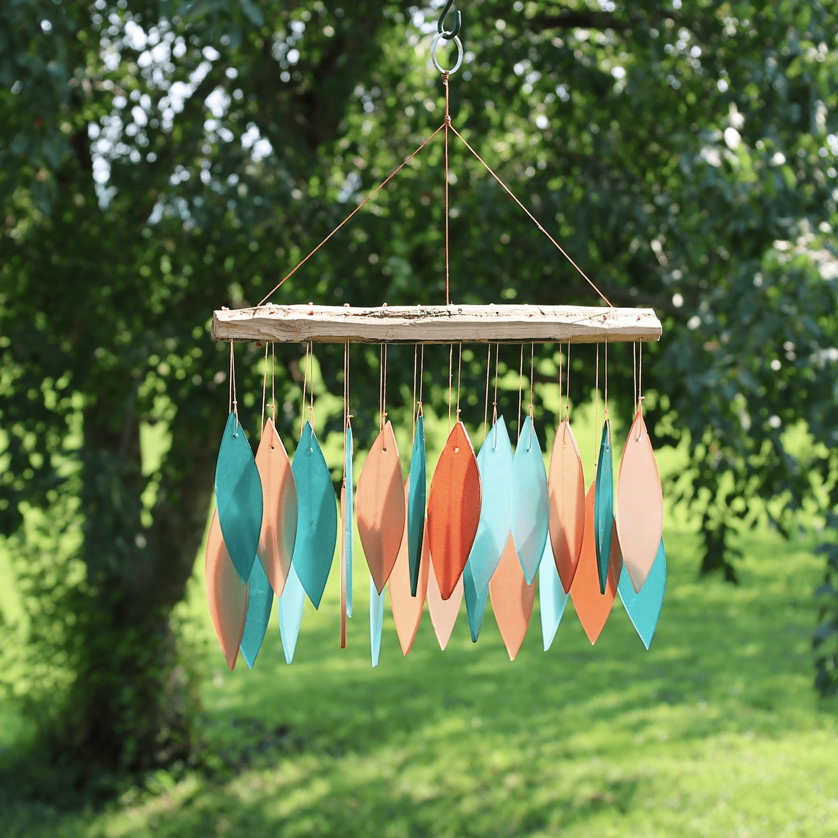 Blue Handworks Wind Chimes Coral and Teal Glass Wind Chime Garden Decor