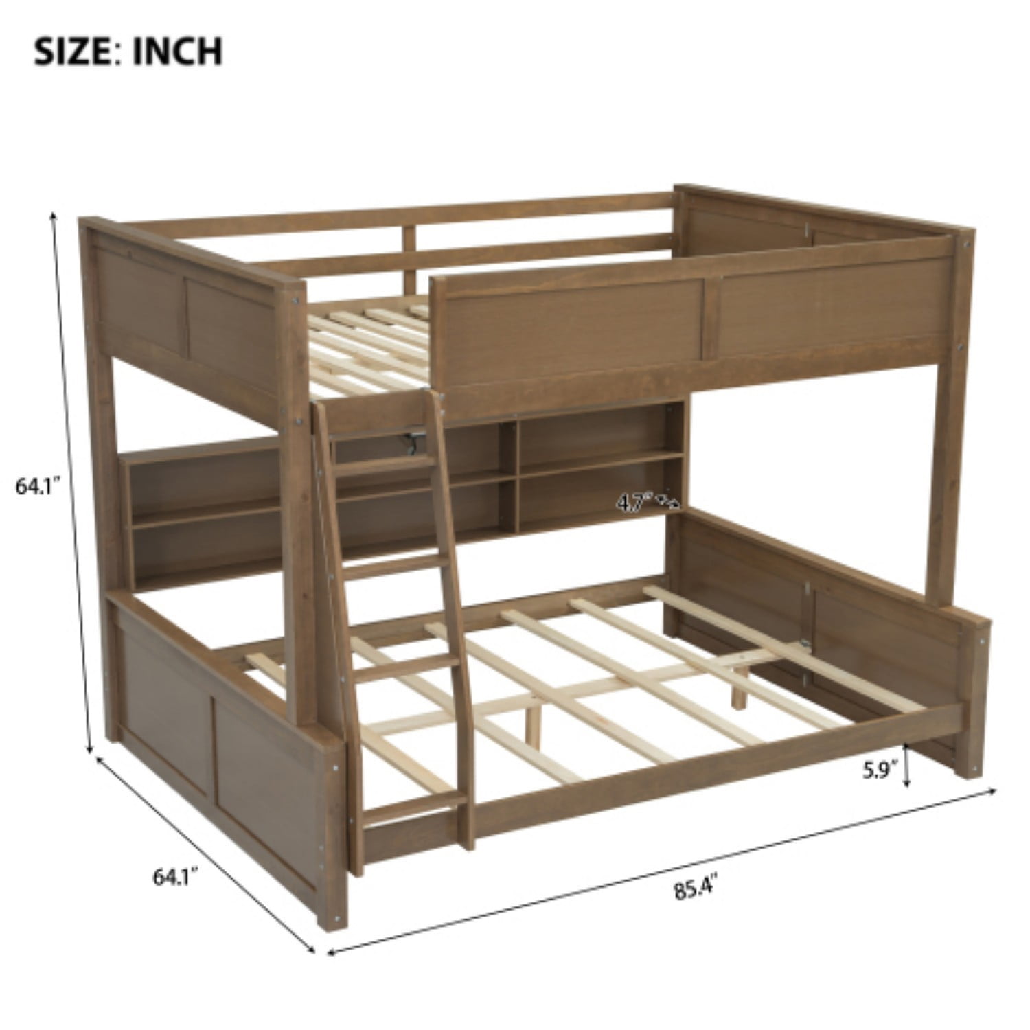 Queen over Queen Bunk Bed with Storage Cabinets & USB Ports, Solid Wood Frame, Space Saving Double Bunk Bed for Bedroom, Antique Wood, Natural