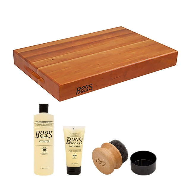 John Boos Cherry Wood 18 Inch Reversible Cutting Board & 3 Piece Maintenance Set