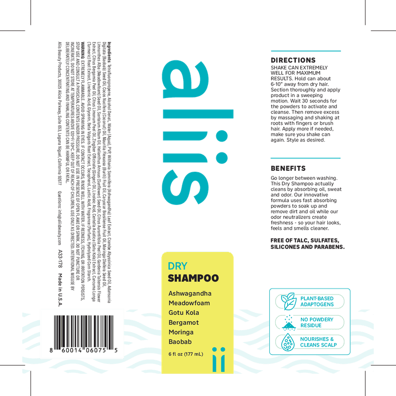 ALIIS Dry Shampoo, Talc-Free Powder for Oil Absorption, Root Refresh & Volume, Color-Safe Plant-Based Formula, Sulfate-Free for All Hair Types, 6 oz.