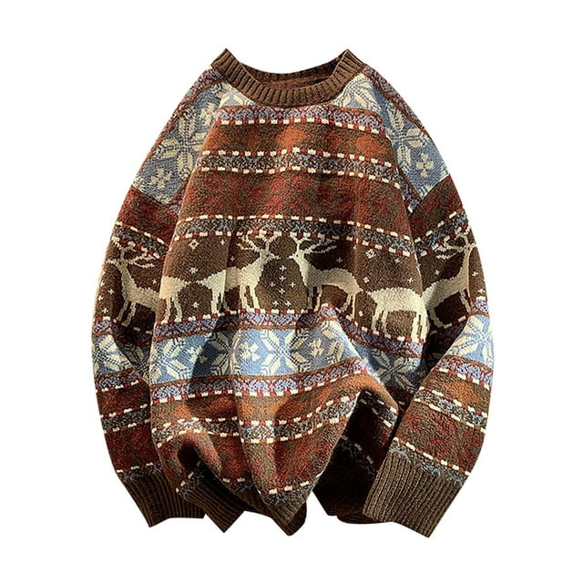 Chandail de Noël pour Femmes Cardigan Chaud Imprimé Col Rond Blouse Tricotée Mode Chandail Mi-Longue Fermeture Extérieure Tricot Décontracté Moelleux
