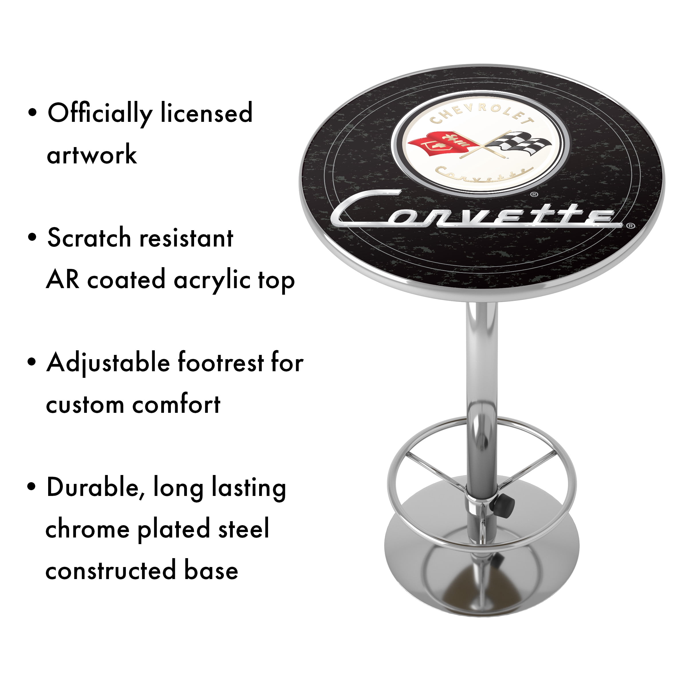 Corvette C1 Black Bar Table with Adjustable Footrest and Acrylic Top