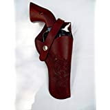 Leather Gun Holster (Western Gun Holster #61 - Burgundy - Solid Leather with Embossed Design - for Revolvers up to 5