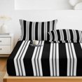 thumbnail image 6 of Full Size Fitted Sheet Set - Black Striped 3 Piece Bedding Sets 16" Deep Pocket Fitted Sheet with 2 Pillowcases, Minimalist Vertical Stripes Brushed Microfiber Hotel Luxury Bed Sheets, 6 of 9