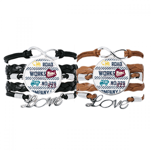 Heart Road Number Pattern Bracelet Hand Strap Leather Rope Wristband Double Set