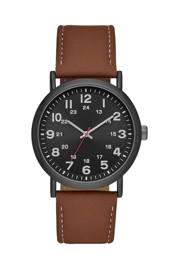 Men's Watch: Gunmetal Case, Black Easy Read Dial, Cognac Vegan Leather Band (FMDOGE009)