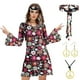 thumbnail image 1 of Disfraz de Hippie de los Años 70 para Mujer, Vestido Estampado con Diadema, Pendientes, Collar, Disfraz de Discoteca para Halloween, Fiestas, 1 of 6