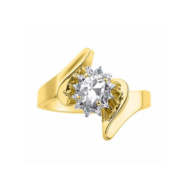 Rylos Bague de Designer Florale en Or Jaune 14K avec Pierre Précieuse Ovale 6x4 mm et Diamants Étincelants - Bijou Topaze Blanche Pierre de Naissance Taille 9