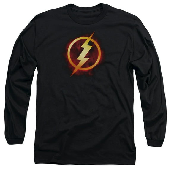 JLA Justice League Flash Title Long Sleeve Adult 18/1 T-Shirt Black