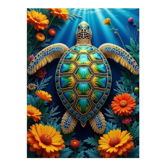 Diamond Art Kits for Adults - 5d Colorful Turtle Floral Sea Scene Diamond Painting for Adults, Diamond Art for Adults Beginners, Diamond Painting Kits for Adults for Home Wall Decor