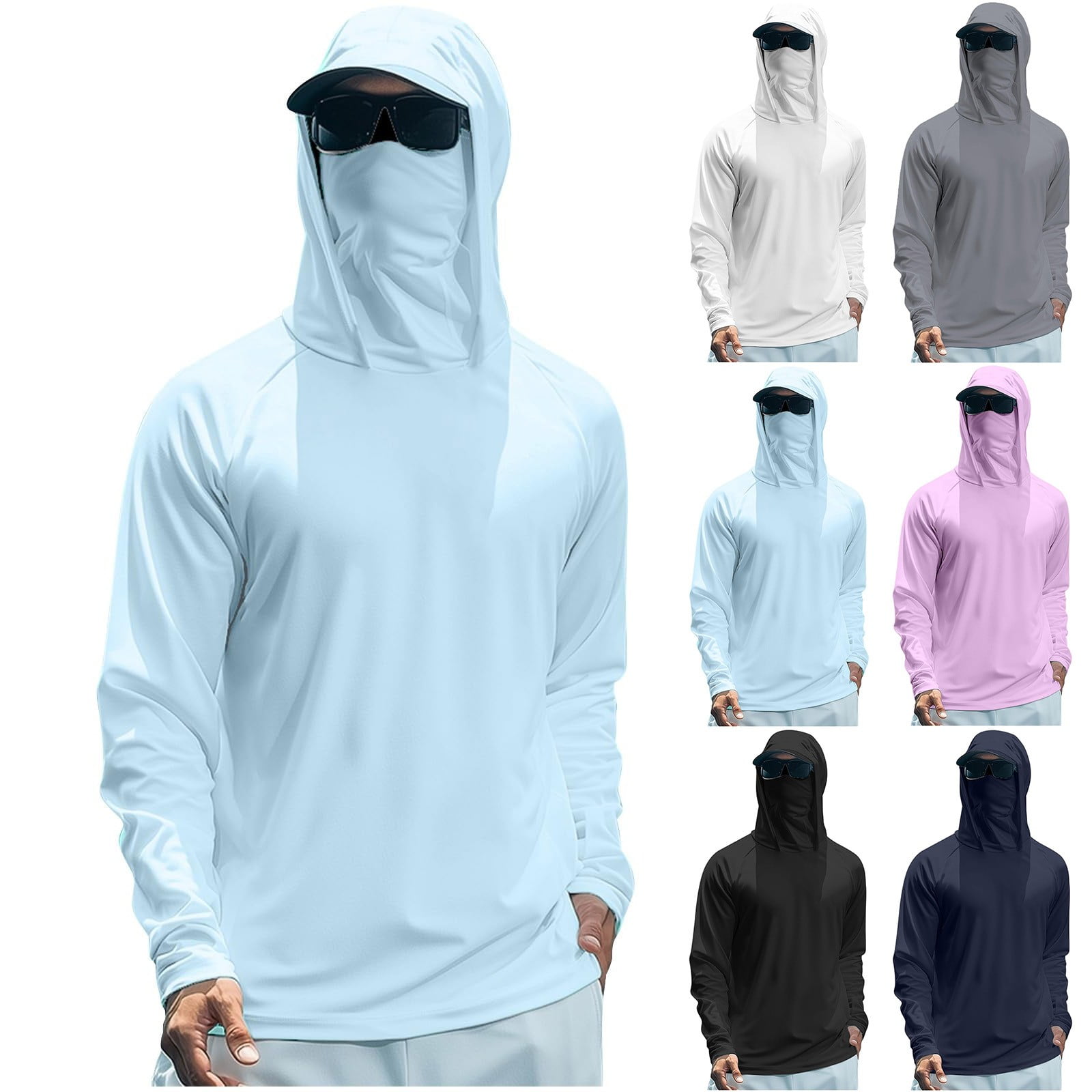 Ahabrexf Men s Upf 50+ Sun Protection Fishing Shirt Long Sleeve Hooded Quick Dry Cool Pullover Top for Outdoor Activities
