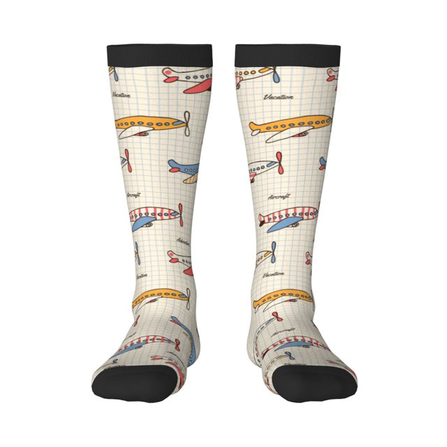 Gaeub Chaussettes Vintage à Rayures Design Avion Chaussettes Hautes Extensibles pour Hommes Femmes Adolescents, Chaussettes de Softball Soccer pour Randonnée, Sport