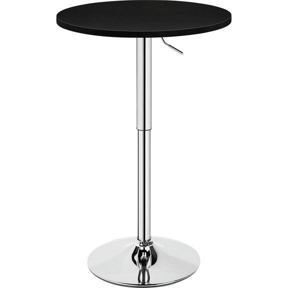 RTYJGD Round Bar Table, Adjustable Height and 360° Swivel Pub Tables, Cocktail Table with MDF Top, Silver Leg Base for Bar, Bistro, Café, Black
