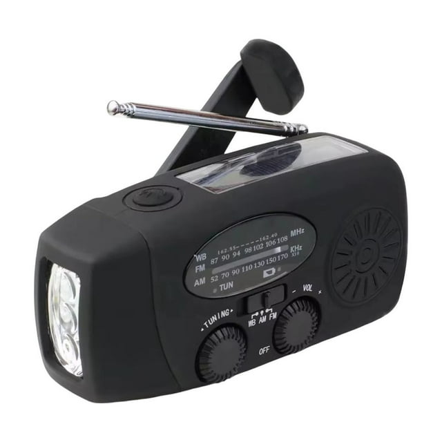 Météo d'Urgence à Énergie Solaire avec Dynamo à Manivelle AM FM Récepteur NOAA 3 Lampes de Poche LED et Banque d'Alimentation USB 2000mAh pour Charge de Téléphone Mobile